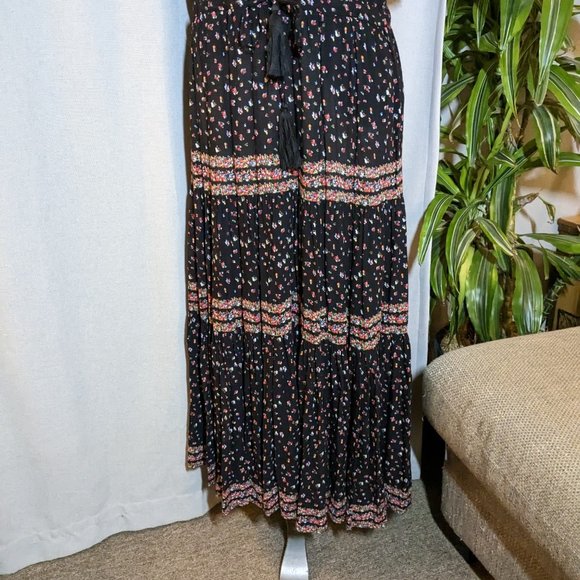 Free People Black with Red and Pink Delicate Floral Patterned Maxi Dress - Picture 7 of 15